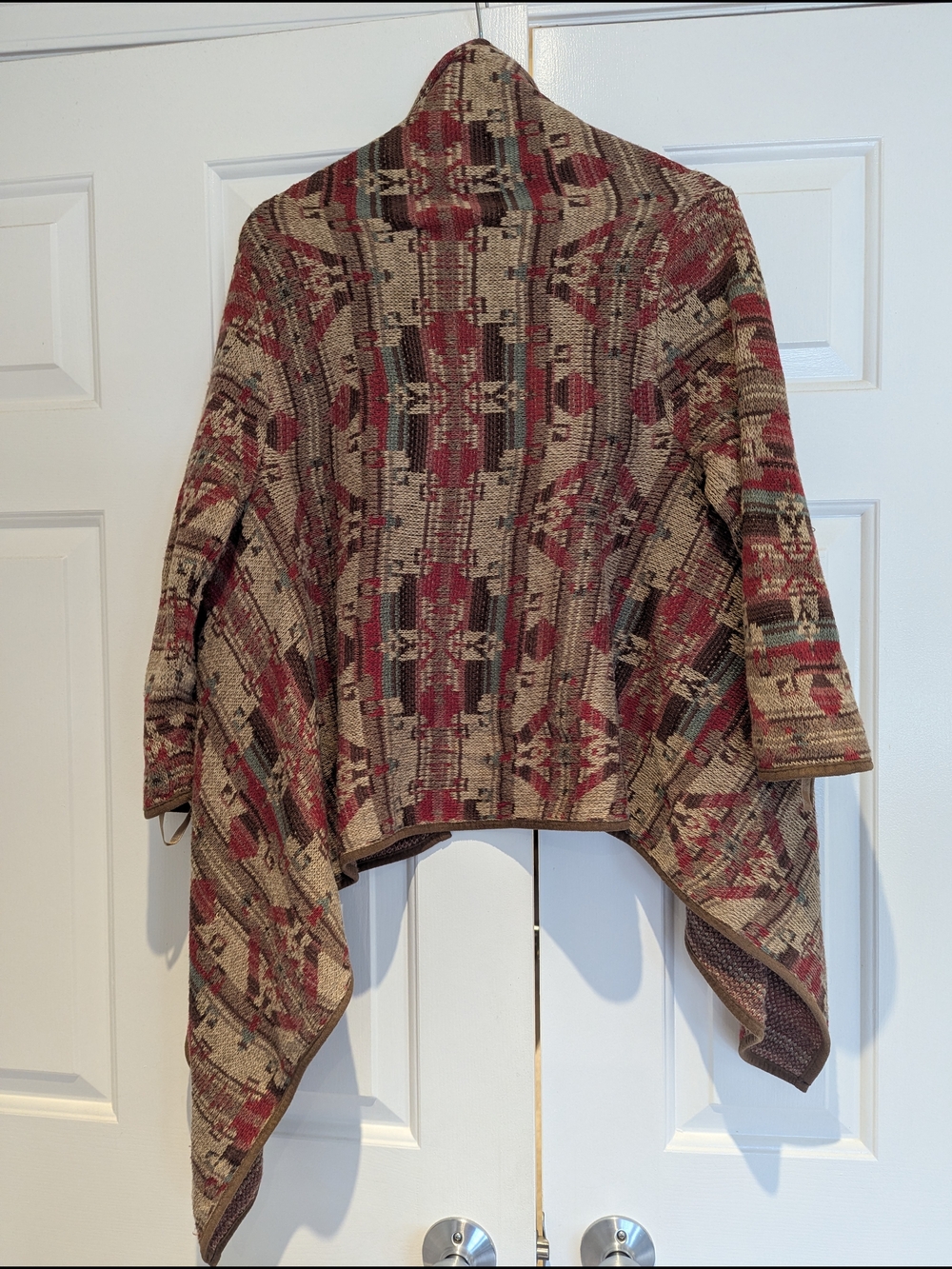 Lauren Ralph Lauren Linen Silk Aztec Western Knit Red Brown Cardigan Sweater S/M - Picture 2 of 7